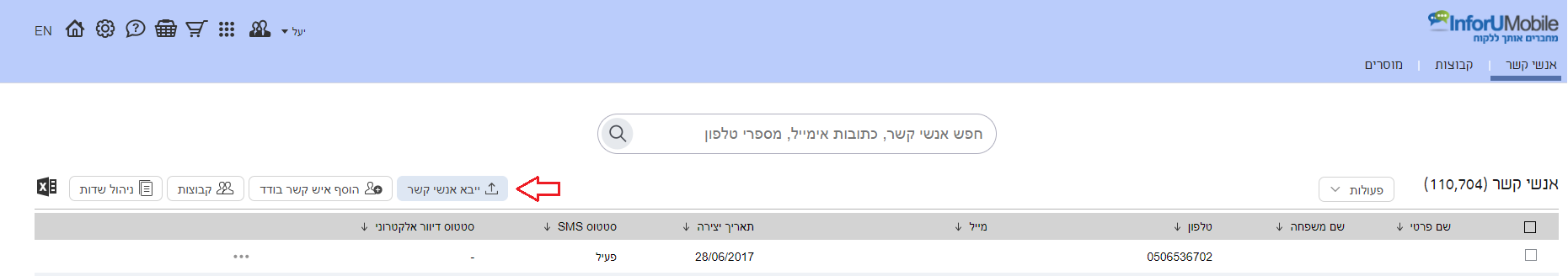 יבוא אנשי קשר